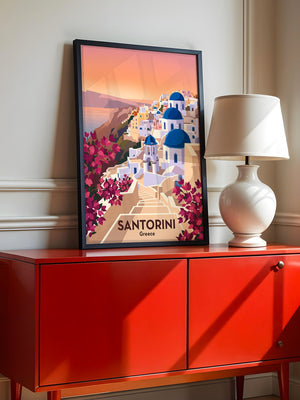 Santorini Stadtansicht Pastellfarben