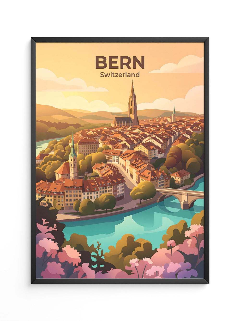 Bern Altstadt Sonnenaufgang Illustration