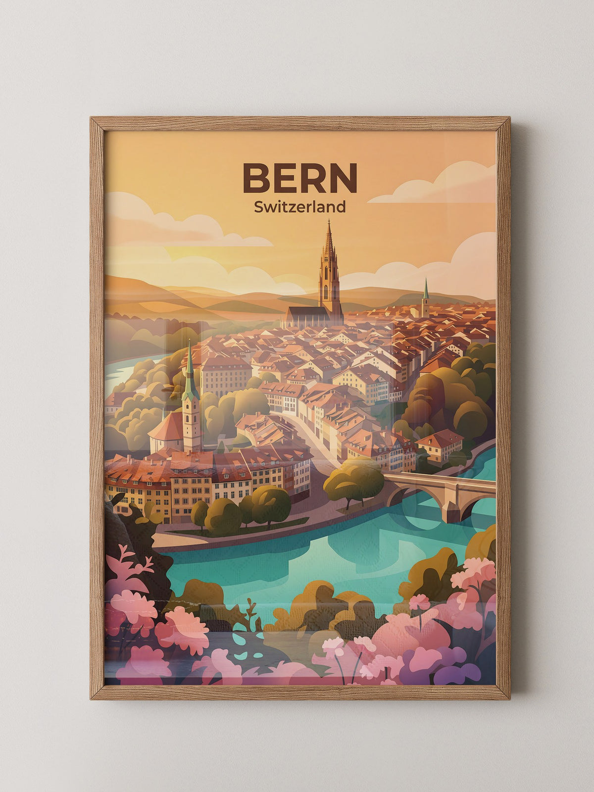 Bern Altstadt Sonnenaufgang Illustration