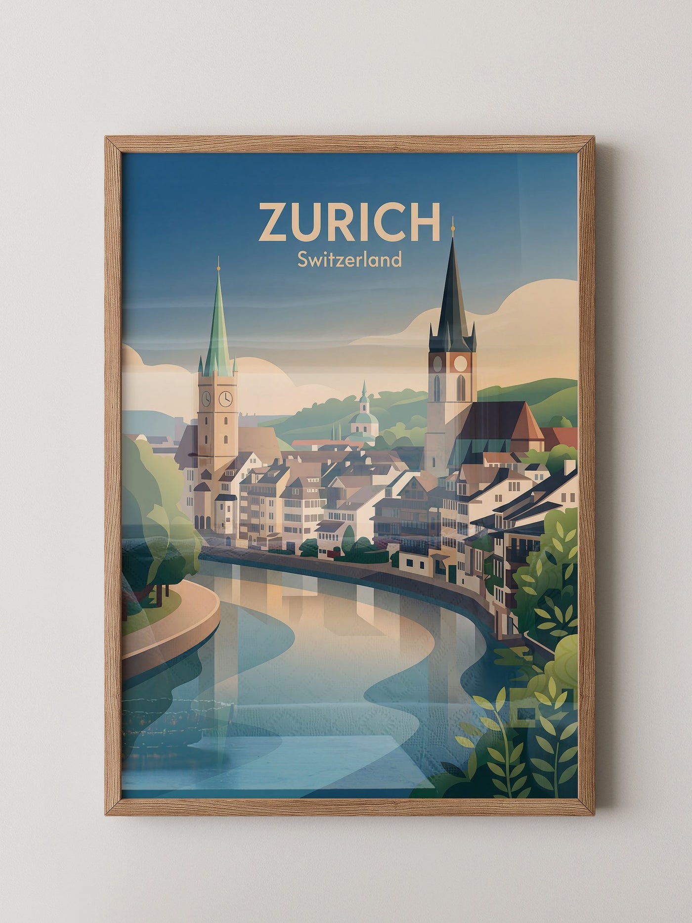 Zurich Fluss Altstadt Pastell