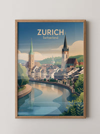 Zurich Fluss Altstadt Pastell