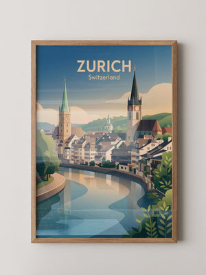 Zurich Fluss Altstadt Pastell