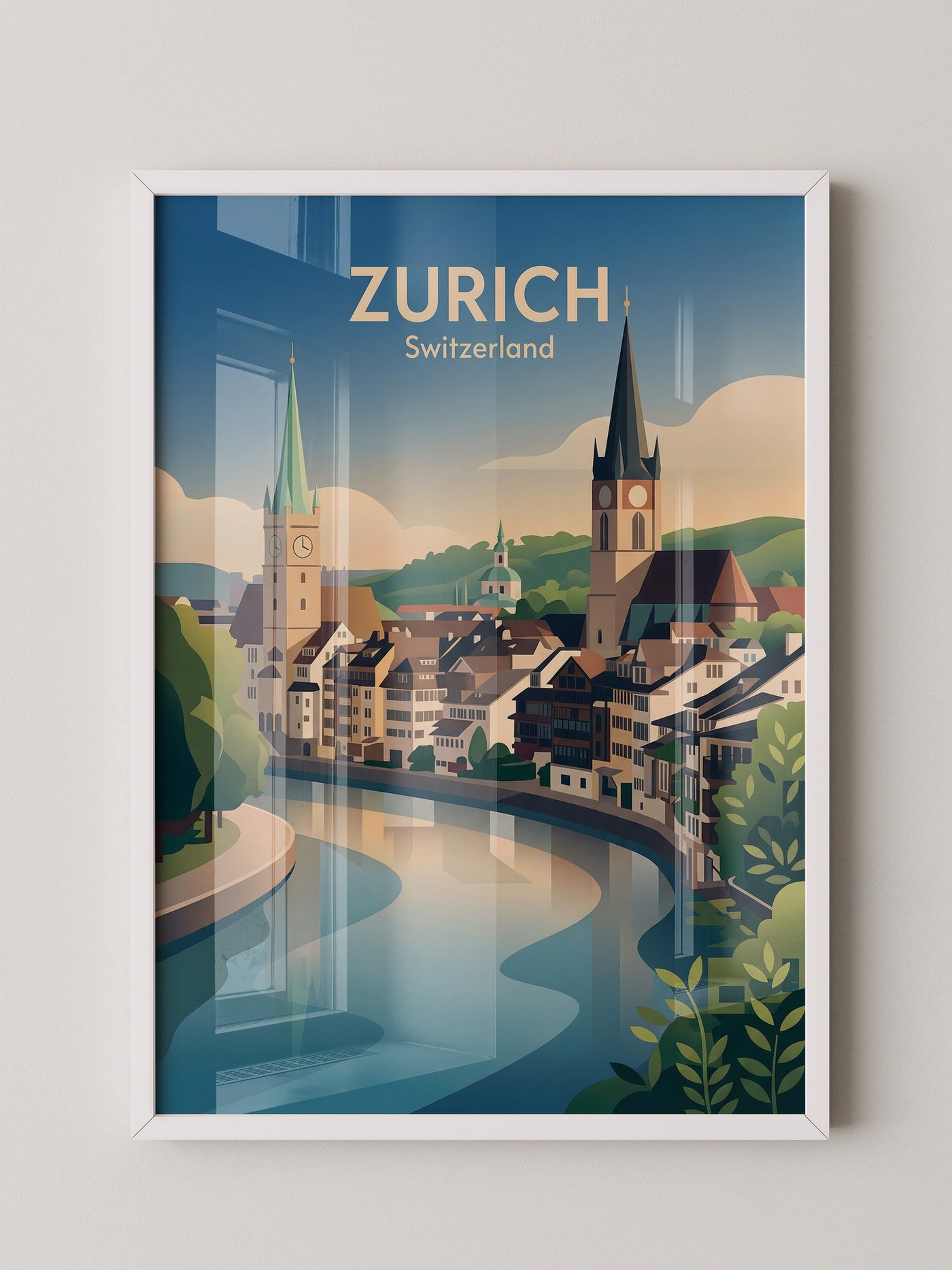 Zurich Fluss Altstadt Pastell