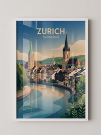 Zurich Fluss Altstadt Pastell