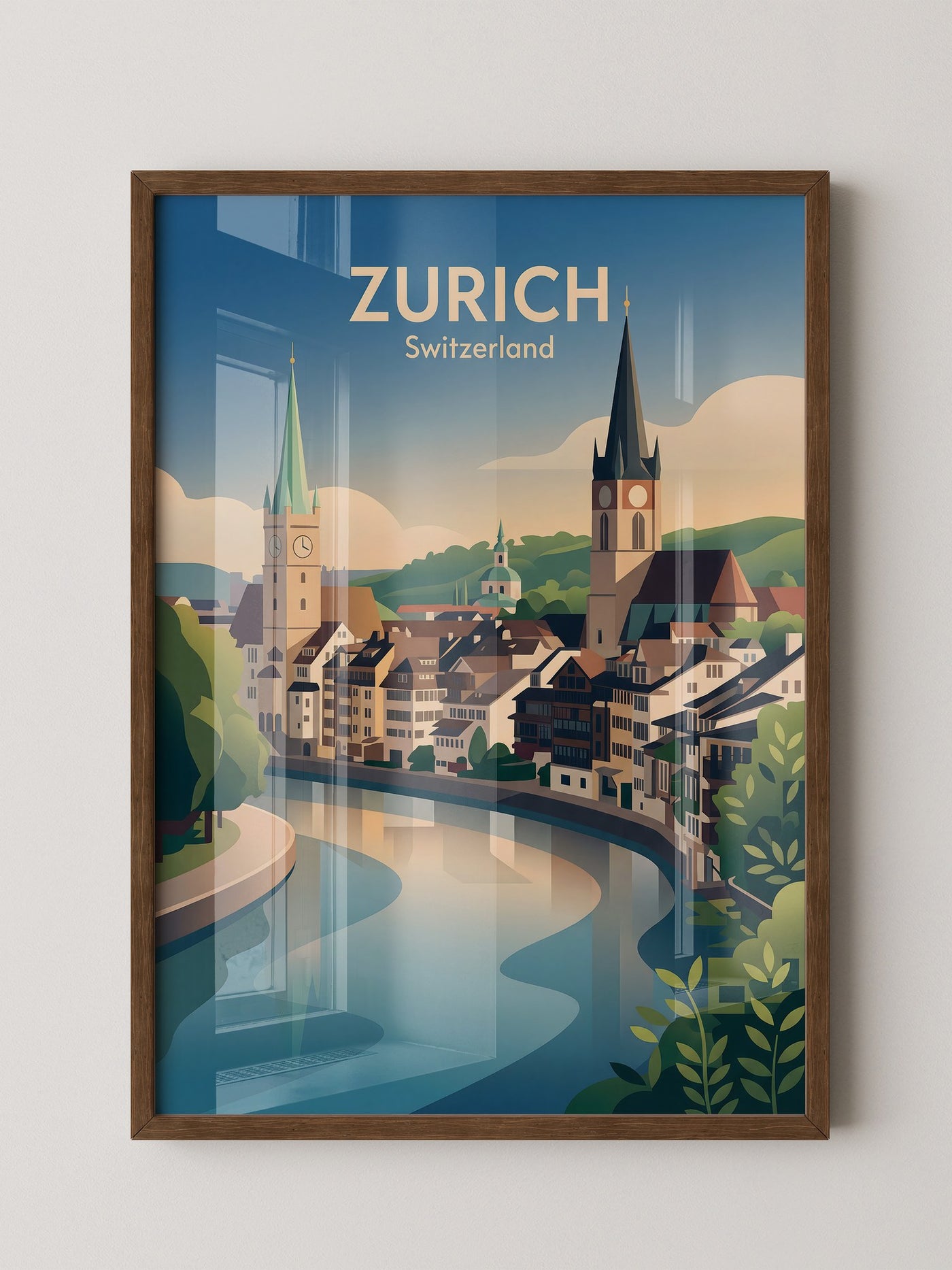 Zurich Fluss Altstadt Pastell