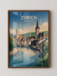 Zurich Fluss Altstadt Pastell