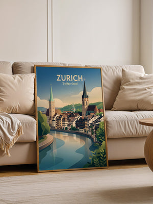 Zurich Fluss Altstadt Pastell
