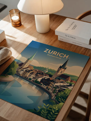 Zurich Fluss Altstadt Pastell