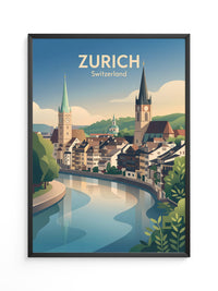 Zurich Fluss Altstadt Pastell