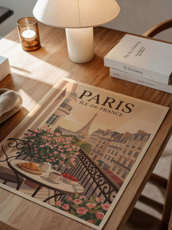 Paris Frühstück Balkon Pastell