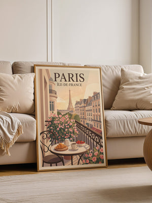 Paris Frühstück Balkon Pastell