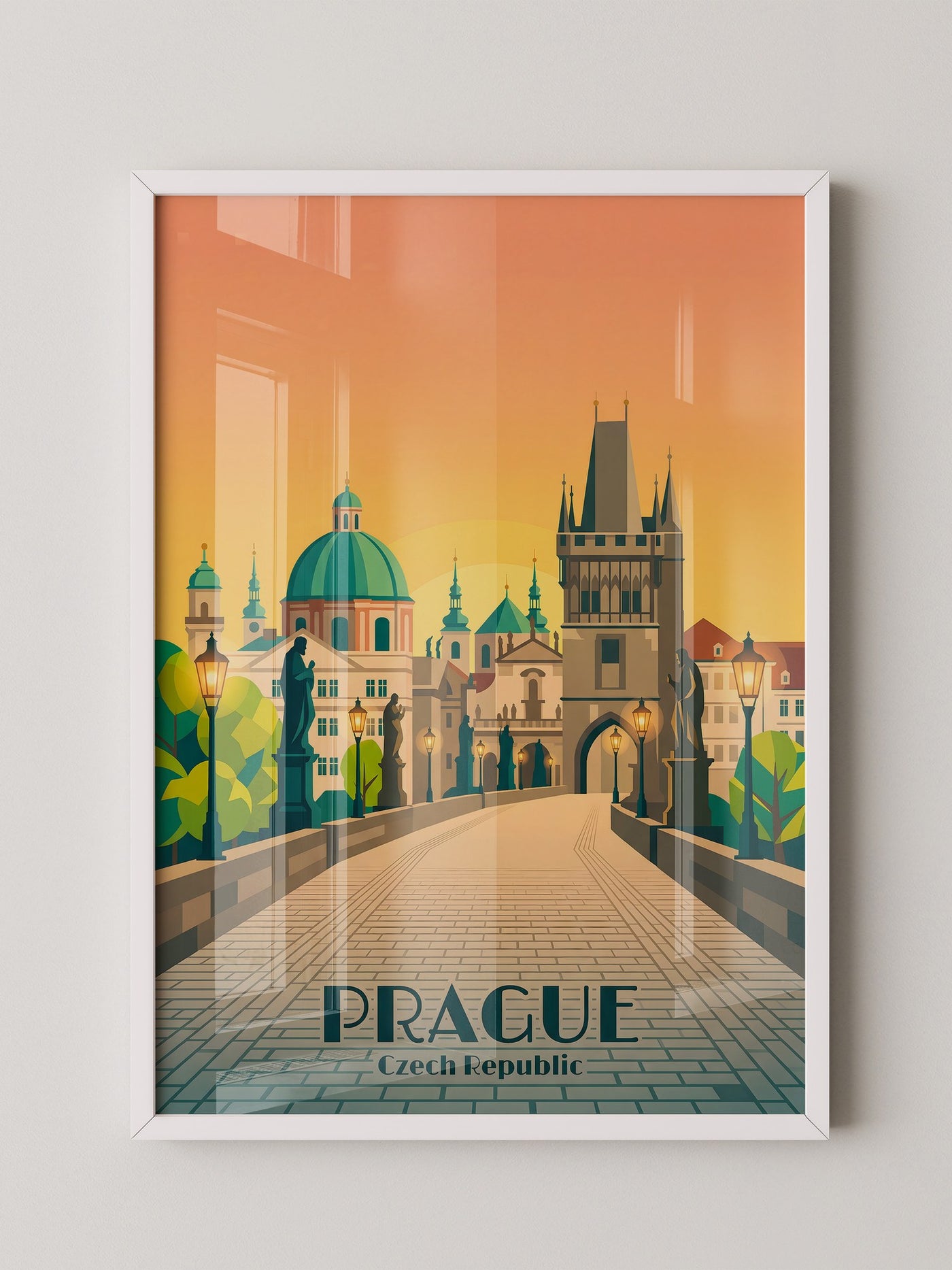 Prag Skyline Sonnenuntergang Retro