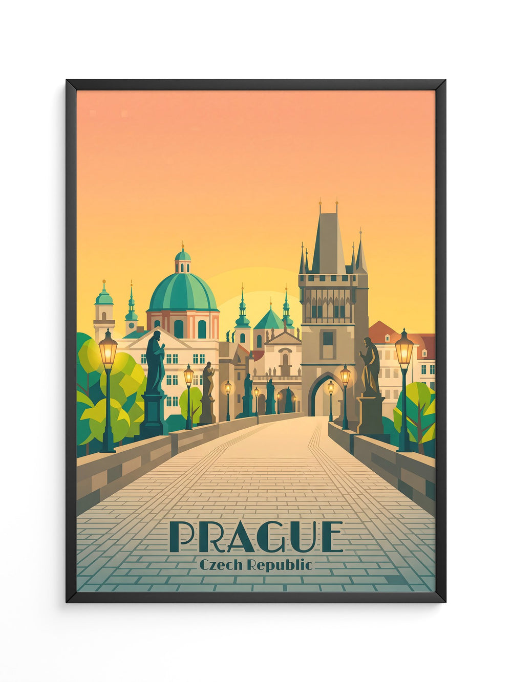 Prag Skyline Sonnenuntergang Retro