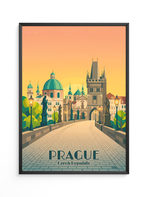Prag Skyline Sonnenuntergang Retro