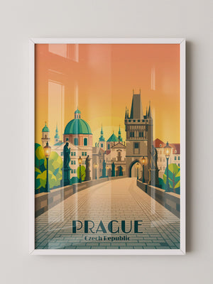 Prag Skyline Sonnenuntergang Retro