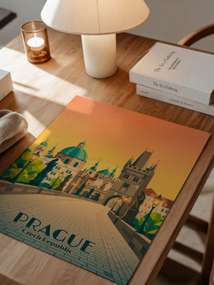 Prag Skyline Sonnenuntergang Retro