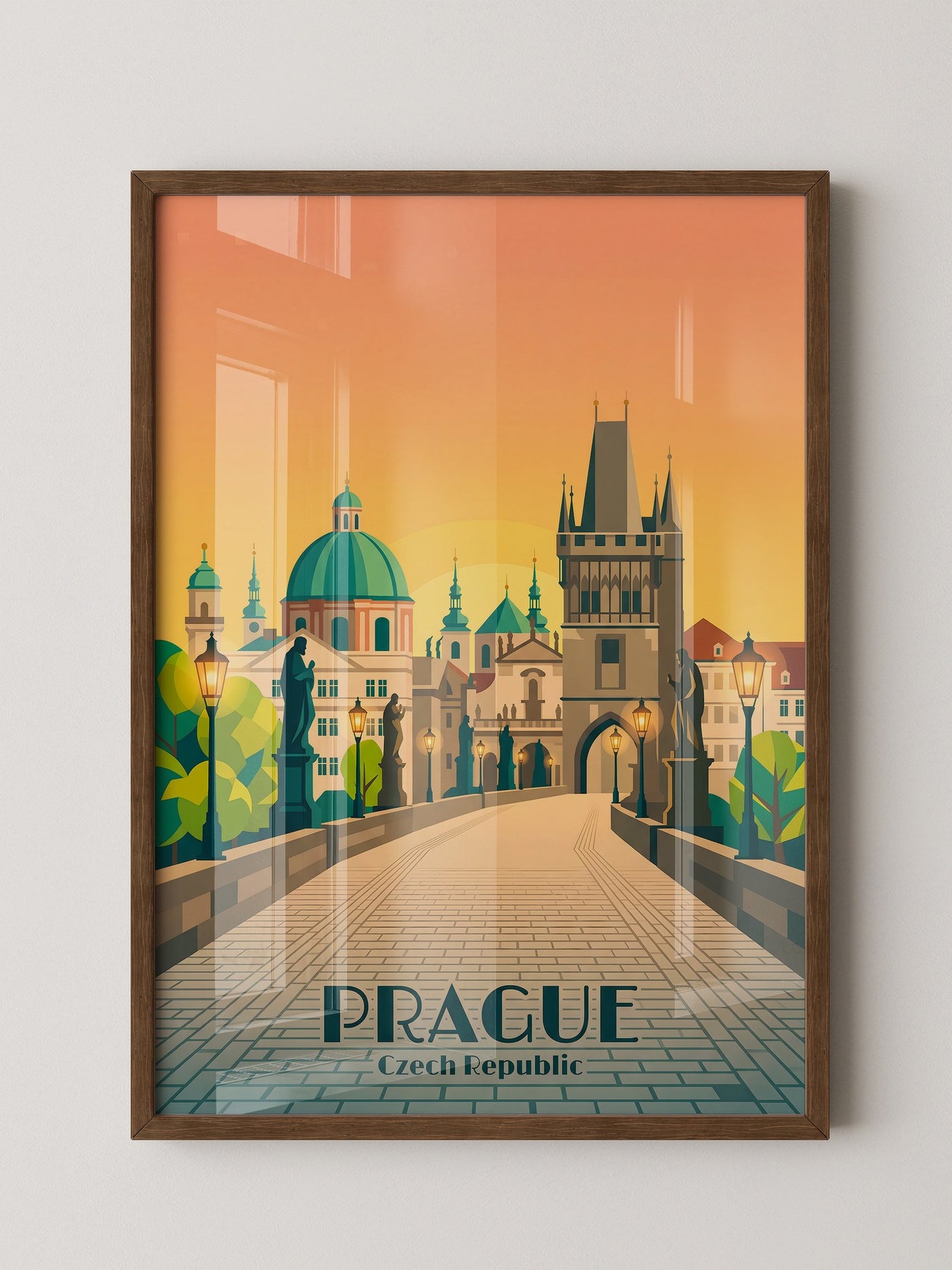 Prag Skyline Sonnenuntergang Retro