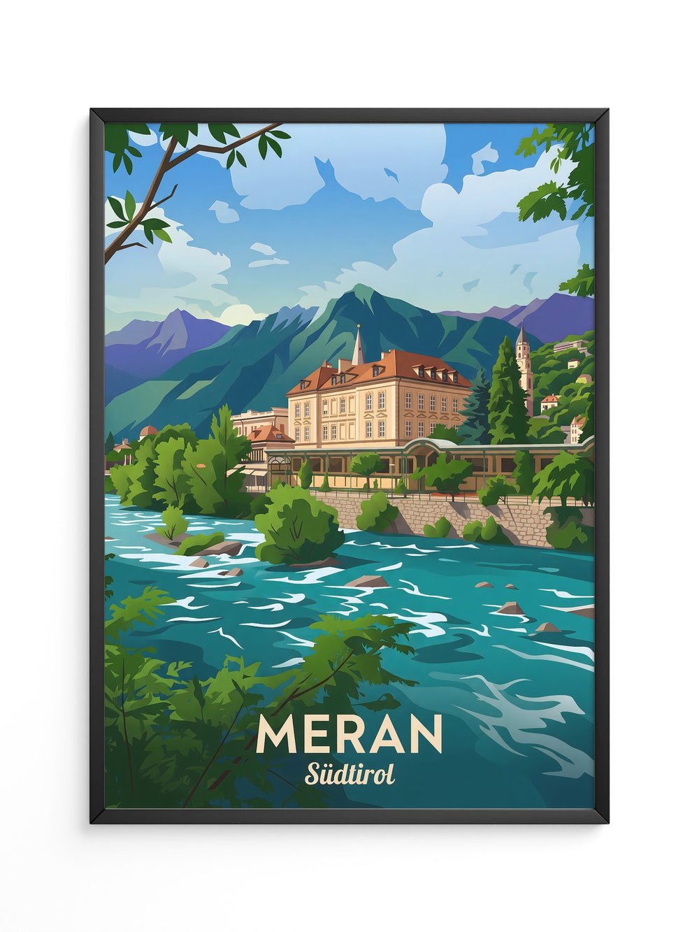 Meran Fluss Alpenszene Malerei
