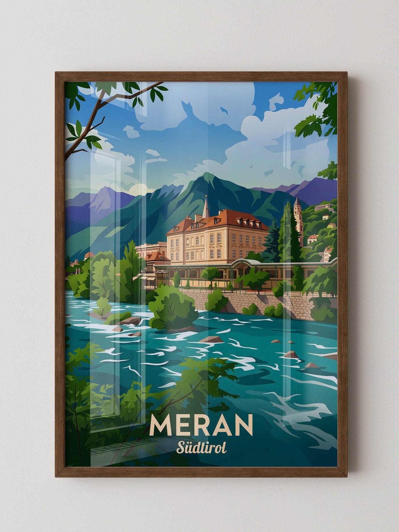 Meran Fluss Alpenszene Malerei