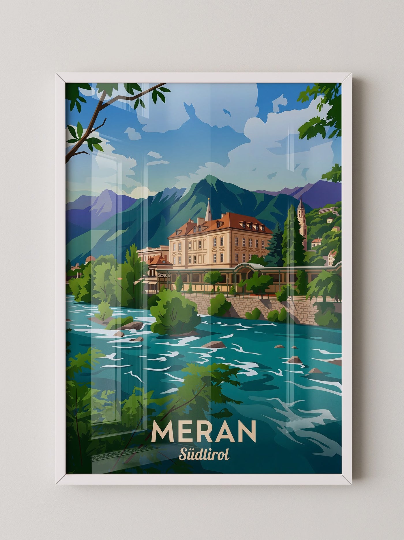 Meran Fluss Alpenszene Malerei