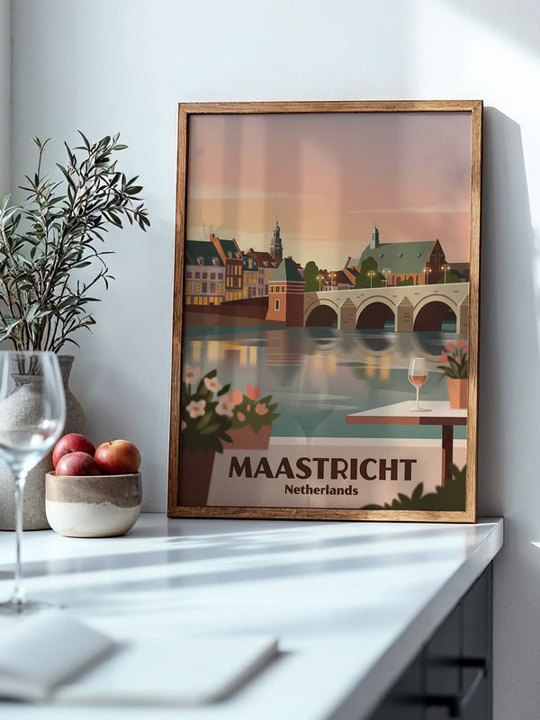 Maastricht Brücke in Abenddämmerung