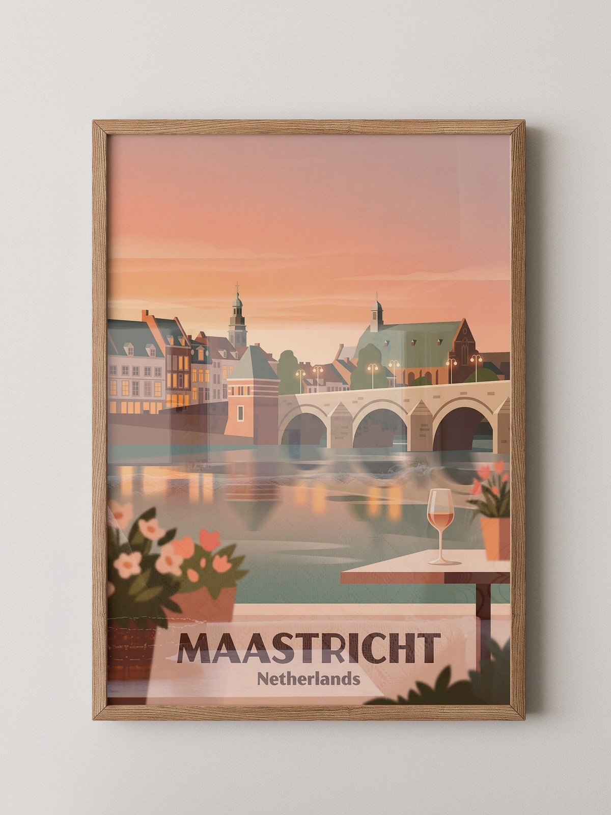 Maastricht Brücke in Abenddämmerung