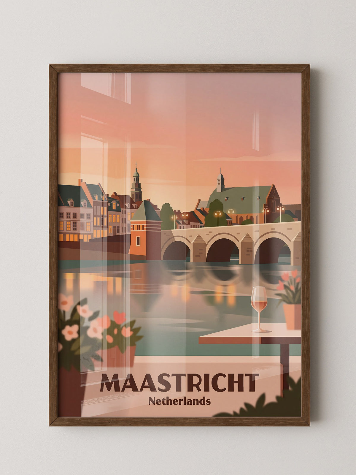Maastricht Brücke in Abenddämmerung