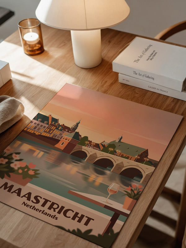 Maastricht Brücke in Abenddämmerung