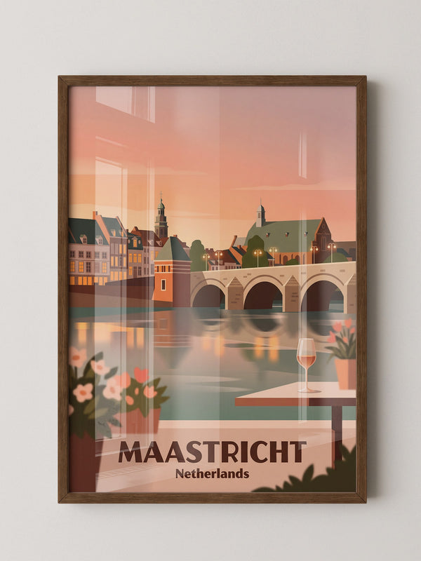 Maastricht Brücke in Abenddämmerung
