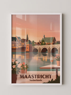 Maastricht Brücke in Abenddämmerung