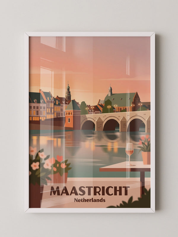 Maastricht Brücke in Abenddämmerung