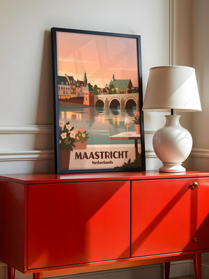 Maastricht Brücke in Abenddämmerung