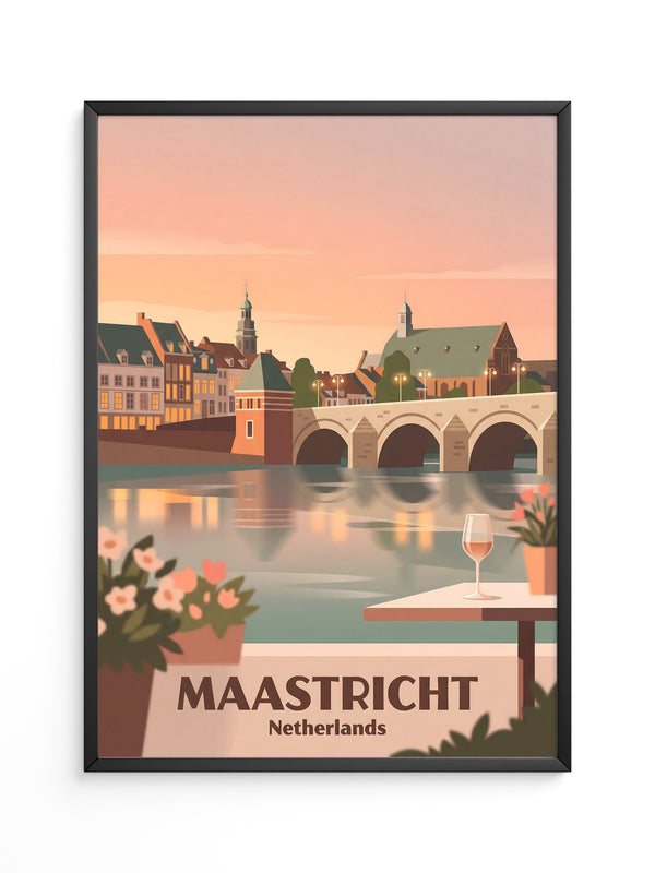 Maastricht Brücke in Abenddämmerung
