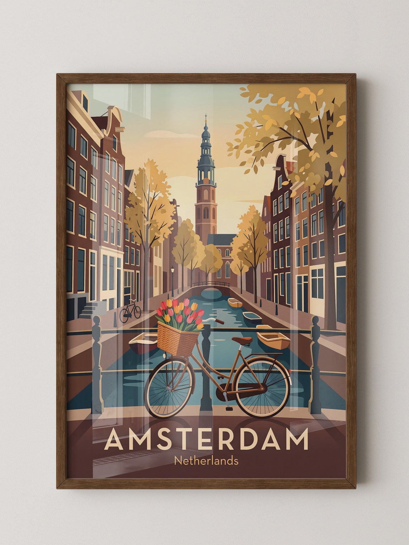 Fahrrad und Tulpen an Amsterdamer Gracht