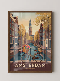 Fahrrad und Tulpen an Amsterdamer Gracht