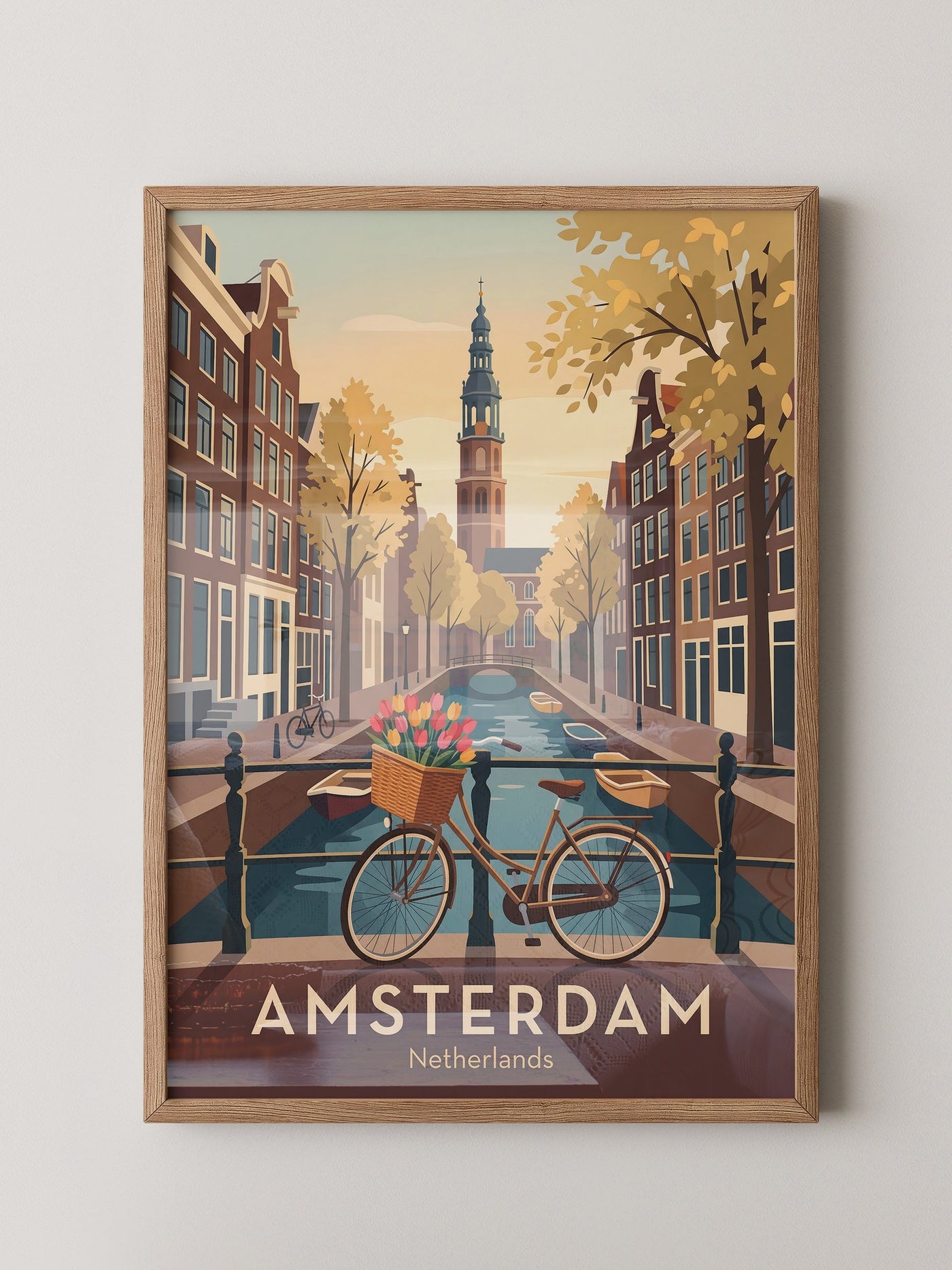 Fahrrad und Tulpen an Amsterdamer Gracht