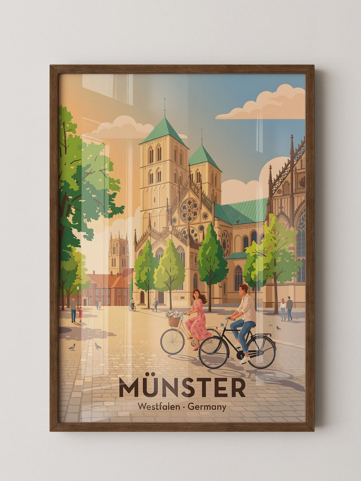 Münster Fahrradtour Pastell Stil