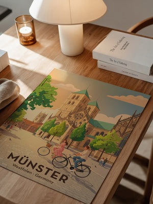 Münster Fahrradtour Pastell Stil