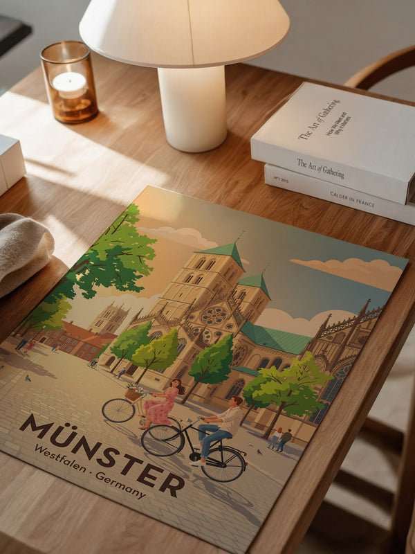Münster Fahrradtour Pastell Stil