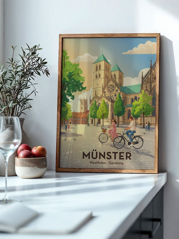 Münster Fahrradtour Pastell Stil