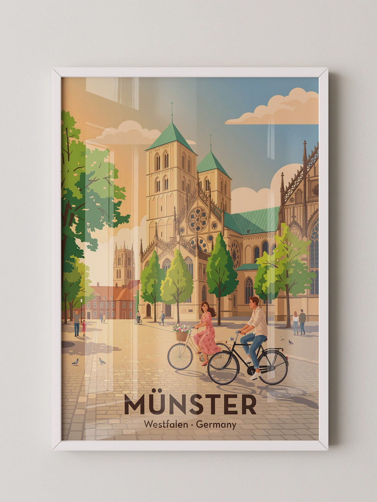 Münster Fahrradtour Pastell Stil