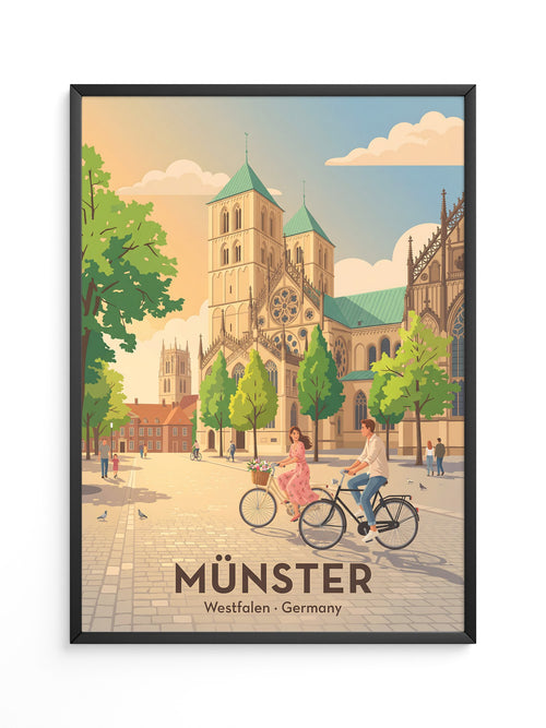 Münster Fahrradtour Pastell Stil