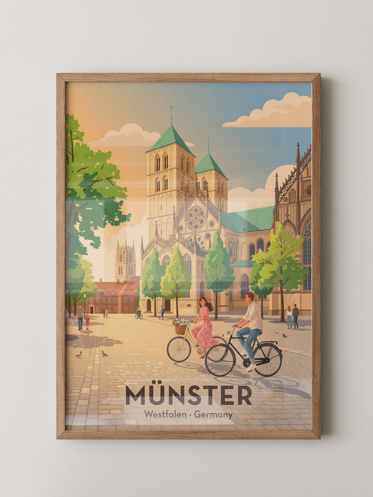 Münster Fahrradtour Pastell Stil