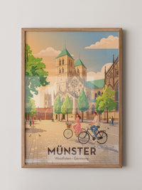 Münster Fahrradtour Pastell Stil