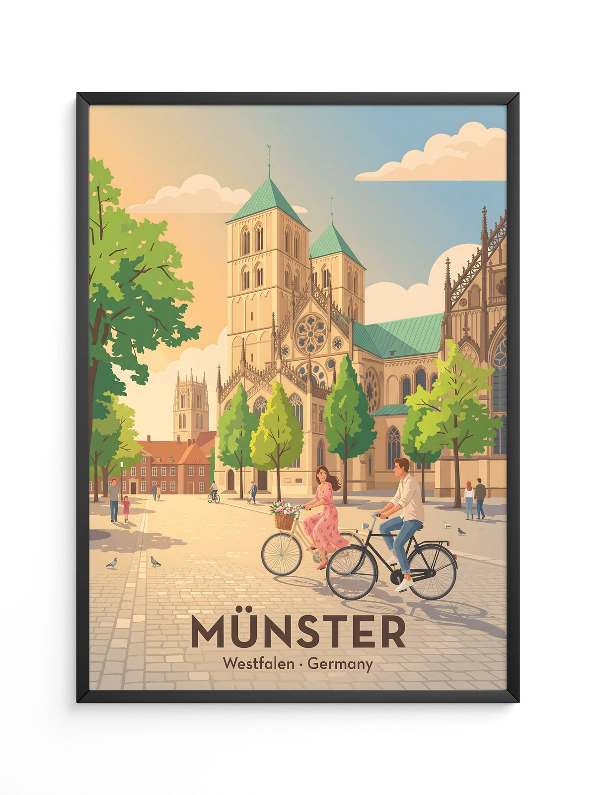 Münster Fahrradtour Pastell Stil