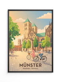 Münster Fahrradtour Pastell Stil
