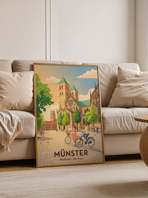 Münster Fahrradtour Pastell Stil