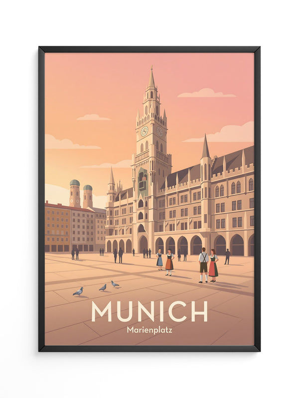 Marienplatz Sonnenuntergang Retro Look