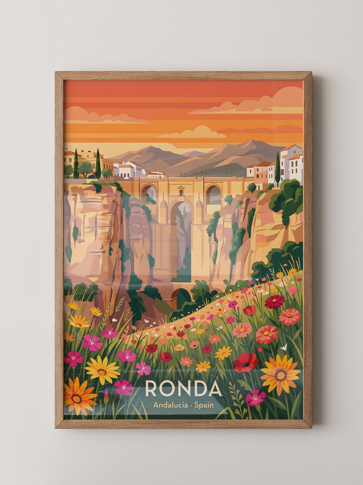 Ronda Brücke Blumen Panorama