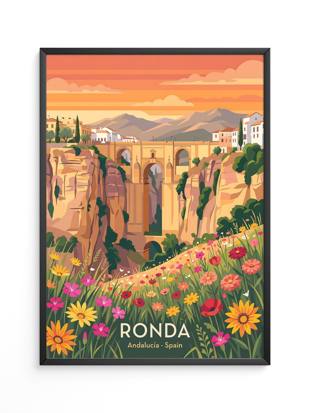 Ronda Brücke Blumen Panorama